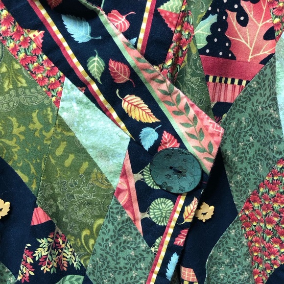 Handmade Orange Green Artsy Patchwork Jacket Size Large - Picture 9 of 14